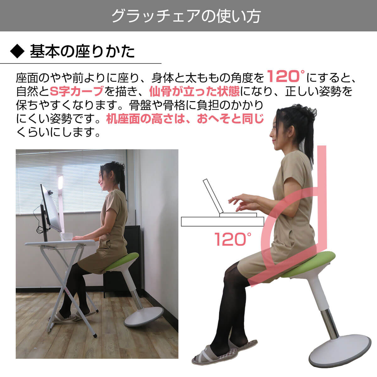 120度の角度でS字カーブ